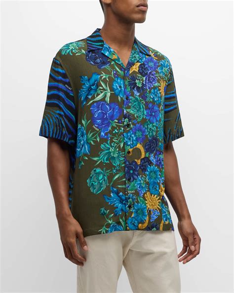 Shop Versace Tiger & Wildflower Camp Shirt 